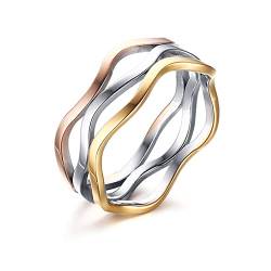 Stfery Edelstahlring Breit Unregelmäßige Dreier Eheringe Gold Silber Roségold Verlobung Ringe Paare zum Jahrestag, Größe 60 (19.1) von Stfery