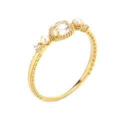 Stfery Ehering 18 Karat Gold Ringe für Frauen Oval Kristall Trauring Damen von Stfery