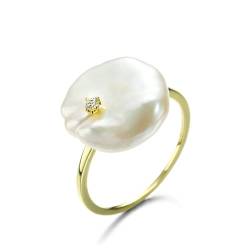 Stfery Ehering Damen 585 Echtgold Ring für Frauen Unregelmäßig Perle Trauring Damen von Stfery