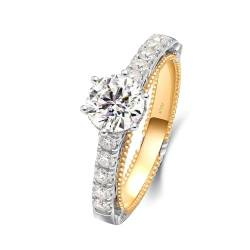 Stfery Eheringe 14 Karat Gold Ring für Damen 1ct Rund Moissanit Ringe Damen Modeschmuck von Stfery