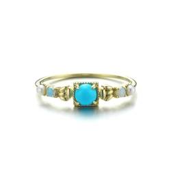 Stfery Eheringe Gold 585Er Ringe für Damen Rund Türkis Ehering für Frauen von Stfery