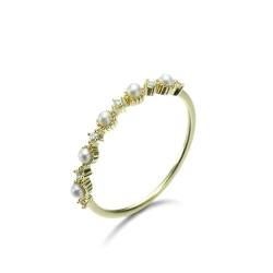 Stfery Gold Ring 18 Karat Ring für Frauen Rund Perle Ringe für Damen Klassisch von Stfery
