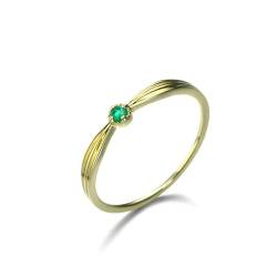 Stfery Gold Ring 18 Karat Ring für Frauen Rund Smaragd Ehering Damen von Stfery