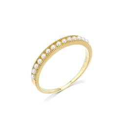 Stfery Gold Ring 18 Karat Ringe für Damen Rund Perle Ehering für Frauen von Stfery