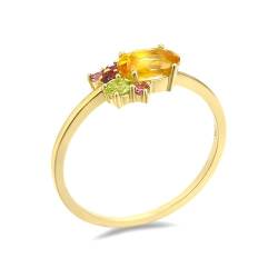 Stfery Gold Ring 18K Ring für Frauen Oval Citrin Verlobungsring Damen von Stfery