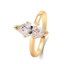Stfery Gold Ring Echtgold Ring für Frauen 3ct Marquise Moissanit Ring Frauen Verlobung von Stfery