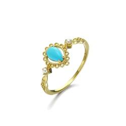Stfery Gold Ring Echtgold Ring für Frauen Tropfen Türkis Ring für Damen von Stfery