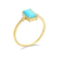 Stfery Gold Ring Echtgold Ringe für Frauen Rechteckig Türkis Ringe Damen Modeschmuck von Stfery