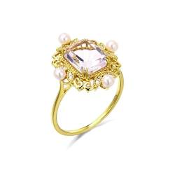 Stfery Goldring 18 Karat Damen Ringe für Frauen Rechteckig Kristall Ehering Damen von Stfery