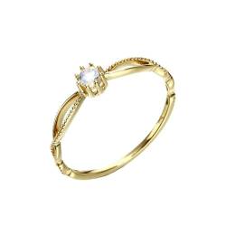 Stfery Goldring 18 Karat Damen Ringe für Frauen Rund Mondstein Verlobungsring Damen von Stfery