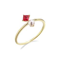 Stfery Goldring Echtgold Ringe für Frauen Quadrat Rubin Ring Damen von Stfery