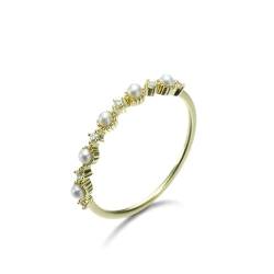 Stfery Goldring Echtgold Ringe für Frauen Rund Perle Ehering Damen Einzeln von Stfery