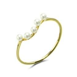 Stfery Ring Gold 18 Karat Ring für Frauen Rund Perle Ring Damen Verlobungsring von Stfery