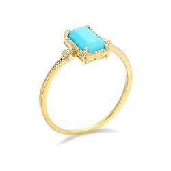 Stfery Ring Gold 750 18 Karat Ring für Frauen Rechteckig Türkis Ring Damen Verlobung von Stfery