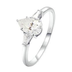 Stfery Ring Weissgold Damen Ringe für Frauen 1.5ct Tropfen Moissanit Ehering für Frauen von Stfery