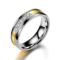 Stfery Ringe Edelstahl 6MM 5 Steine Ehering Männer Gold Ring Vintage Geschenke zum Valentinstag Geburtstag, 62 (19.7) von Stfery