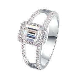 Stfery Ringe Weißgold 585 Ringe für Frauen 1ct Rechteckig Moissanit Ring für Damen von Stfery