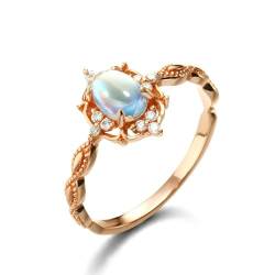 Stfery Rosegold Ring 585 Ring für Frauen Oval Mondstein Ehering Damen Einzeln von Stfery