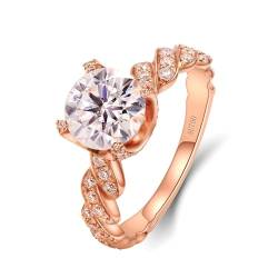 Stfery Rosegold Ring 585 Ringe für Frauen 2ct Rund Moissanit Ringe für Damen Klassisch von Stfery