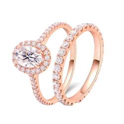 Stfery Rosegold Ring für Damen Echt Ringe für Damen 1ct Oval Moissanit Ehering für Frauen von Stfery