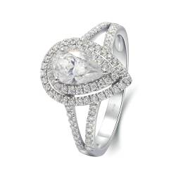 Stfery Weißgold 750 Ring Verlobungsring Ring für Frauen 1ct Tropfen Moissanit Ring Damen von Stfery