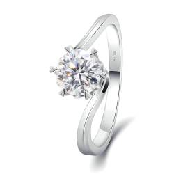 Stfery Weißgold Ring 585 Ehering Ringe für Frauen 1ct Rund Moissanit Ringe für Damen von Stfery