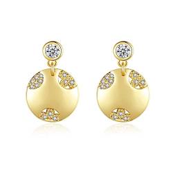 Vergoldete Ohrringe Hängend, Damen Ohrringe Zirkonia 10.9MM Gold Rund mit Zirkonia Modeschmuck Geschenke von Stfery
