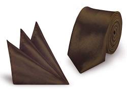 StickandShine Krawatte + Einstecktuch Braun slim aus Polyester einfarbig uni schmale 5 cm von StickandShine