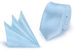 StickandShine Krawatte + Einstecktuch Hellblau slim aus Polyester einfarbig uni schmale 5 cm von StickandShine