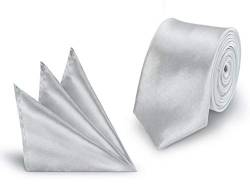 StickandShine Krawatte + Einstecktuch Hellgrau slim aus Polyester einfarbig uni schmale 5 cm von StickandShine