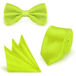 StickandShine SET Krawatte Fliege Einstecktuch Hellgrün einfarbig uni aus Polyester von StickandShine