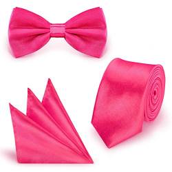 StickandShine SET Krawatte Fliege Einstecktuch Pink einfarbig uni aus Polyester von StickandShine