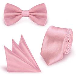 StickandShine SET Krawatte Fliege Einstecktuch Rosa einfarbig uni aus Polyester von StickandShine