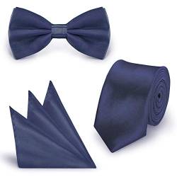 StickandShine SET Krawatte Fliege Einstecktuch Tiefblau einfarbig uni aus Polyester von StickandShine