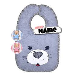 Babylätzchen mit Name Klettverschluss | Baumwolle | bestickt mit Namen | Lätzchen Baby | Baby Latz | personalisiert | Spucktücher (Seehund grau) von Stickling