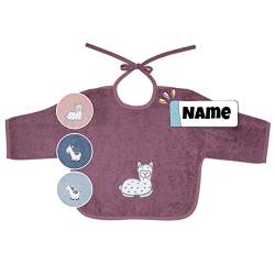 Langarm Lätzchen Baby bestickt mit Namen | 100% Baumwolle | personalisiert | Lätzchen mit Ärmel Baby | verschiedene Varianten (lila Lama) von Stickling