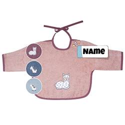 Langarm Lätzchen Baby bestickt mit Namen | 100% Baumwolle | personalisiert | Lätzchen mit Ärmel Baby | verschiedene Varianten (rosa Lama) von Stickling