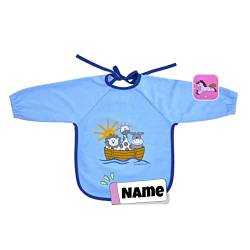 Langarm Lätzchen Baby bestickt mit Namen | WASSERDICHT | personalisiert | Lätzchen mit Ärmel Baby | verschiedene Varianten (Arche hellblau) von Stickling