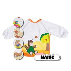 Langarm-Lätzchen Baby mit Namen bestickt, personalisiert, Bib, Spucktuch, Laetzchen mit Ärmel für Jungs und Mädchen | Baumwolle (Esel) von Stickling