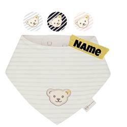 Steiff Baby Halstuch mit Name | BIO Baumwolle | Steiff personalisiert Dreieckstuch | 0-4 Jahre | Druckknopf | Halstuch Baby Geschenke (Streifen wind chime weiß) von Stickling