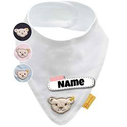 Steiff Baby Halstuch personalisiert | individuell bestickt mit Namen | 100% Baumwolle | 4 Farben verfügbar (Schneeweiß) von Stickling