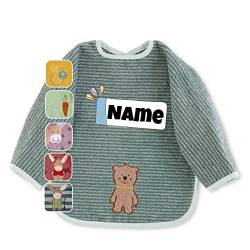 Sterntaler Baby Lätzchen mit Ärmeln personalisiert | bestickt mit Namen | Langarmlätzchen Baby | personalisiert | Baby Lätzchen (Ben Bär mittelgrün) von Stickling