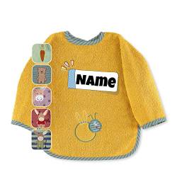 Sterntaler Baby Lätzchen mit Ärmeln personalisiert | bestickt mit Namen | Langarmlätzchen Baby | personalisiert | Baby Lätzchen (Ben Biene gelb) von Stickling