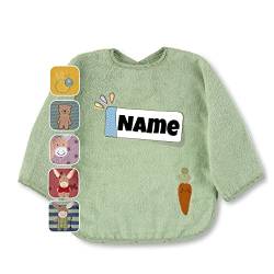 Sterntaler Baby Lätzchen mit Ärmeln personalisiert | bestickt mit Namen | Langarmlätzchen Baby | personalisiert | Baby Lätzchen (Emilius Karotte hellgrün) von Stickling