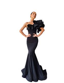 Stillluxury One Shoulder with Rüschen Mermaid Evening Dress for Women Plus Size Formal Occasions Gala Pageant Gown E5, Schwarz , 34 von Stillluxury