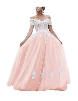 Stillluxury Schulterfreies Ballkleid mit Spitzenapplikationen Tüll Ballkleid Abendkleider P200, blush, 50 DE von Stillluxury