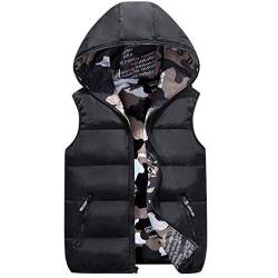 Winterjacke für Kinder, Baby Tarnung Daunenweste Jungen Mädchen Ärmellos down Jacket mit Kapuze Kinderjacke Wendejacke Thermoweste Für Radfahren,Bergwander,Laufen,Familienkleidung (6T, Schwarz) von Stillshine