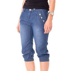 Stitch & Soul Damen Caprihose aus hochwertigem Denim | Kurze Hose | Jeans-Shorts knielang middle blue S von Stitch & Soul
