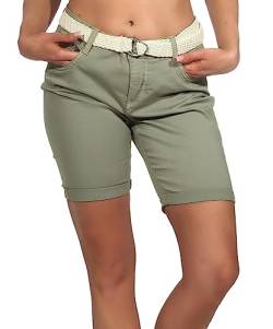 Stitch & Soul Damen Shorts LSS-107 Bermuda inkl. Stoffgürtel Middle Green S von Stitch & Soul