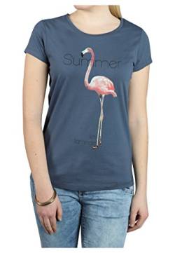 Stitch & Soul Damen T-Shirt mit Flamingo Sommer Print Middle-Blue L von Stitch & Soul